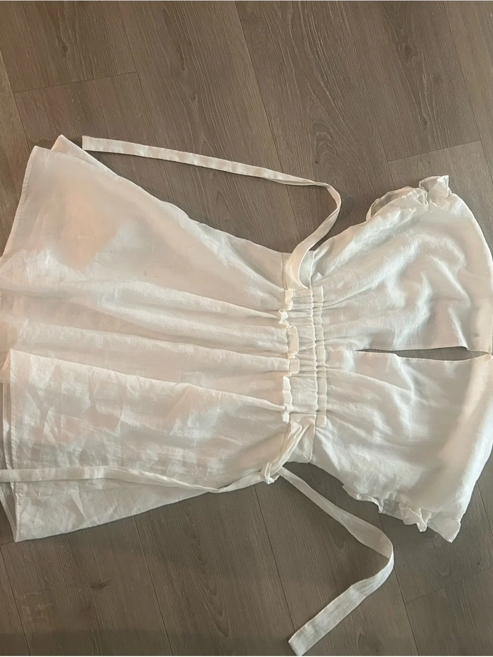 Zara White V-Neck Ruffle Sleeve Dress